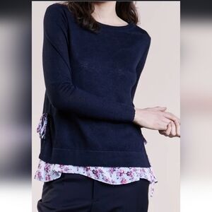 Club Monaco Navy and Floral Blouse with Side Ties
